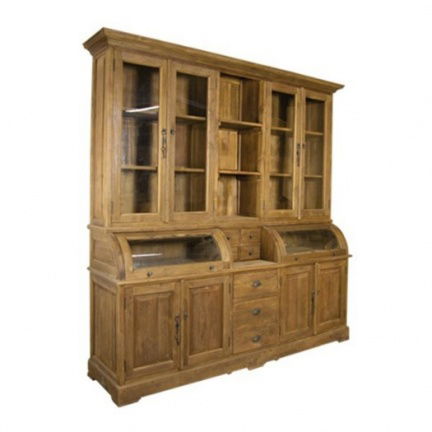 Bakkerskast teak hout met bolle kleppen 210cm breed - nr. 1