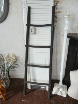 Houten decoratie ladder, zwart - 1