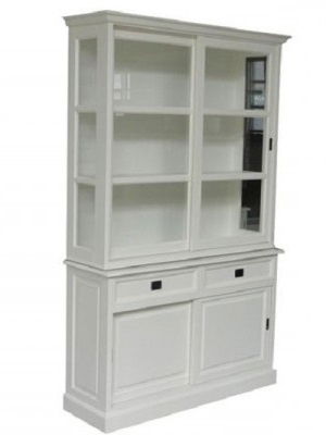 Mooie witte buffetkast 140cm breed zijkanten glas grote lade - nr. 1