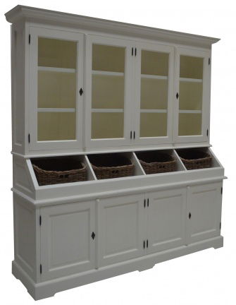 Buffetkast Bathmen wit rieten manden 200 x 50/30 x 210cm - nr. 1