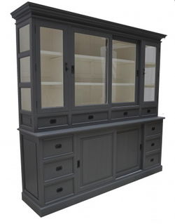 Landelijke kast grijs zijkanten glas 220cm breed gratis bezorgd