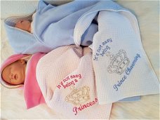 Prince & Princess geboorte cadeau kleed doop deken naam