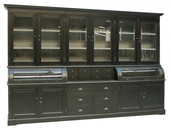 Buffetkast Bastiaan zwart - grijs 310 x 50/35 x 210cm bolle kleppen - nr. 1