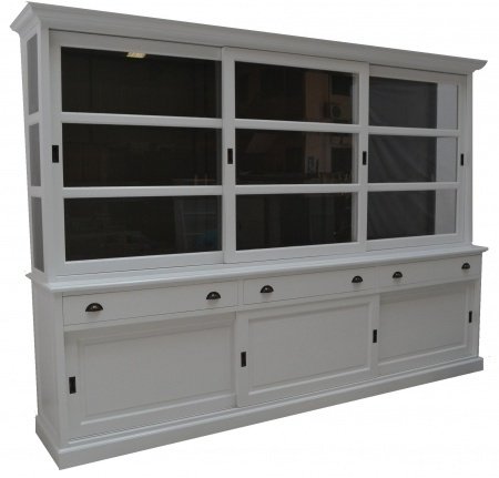 Grote white wash buffetkast 260cm breed met grijze binnenkant - nr. 1