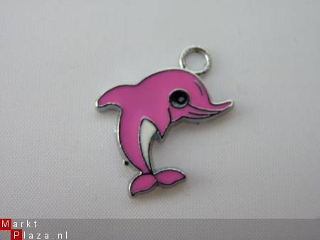 Geëmailleerde bedel - dolfijn (roze) - 1