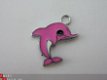 Geëmailleerde bedel - dolfijn (roze) - 1 - Thumbnail