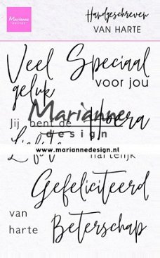 Marianne Design, Clearstamp , Handgeschreven , Van harte ; CS1049