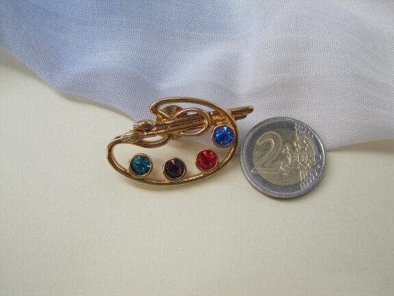 Broche steek/pin Avon goudkleurig schilderspalet gekleurde kristal rijnstenen 4.5X2.5 cm - Afbeelding 6
