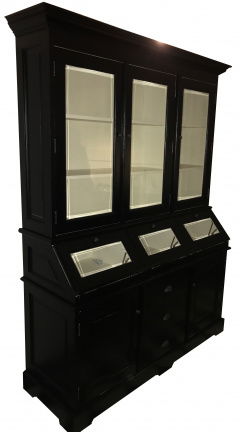 Zwarte keukenkast met schuine glaskleppen 150cm breed - nr. 1