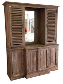 Teak kast met louvre deuren open vak en spiegel 180cm gratis bezorgd