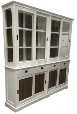 Buffetkast Veere wit achterwand en deuren teak 220 x 45/40 x 220cm