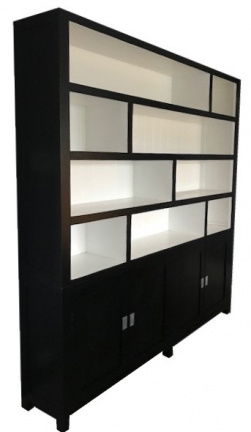 Grote strakke design boekenkast zwart - wit 230cm open vakken - nr. 1
