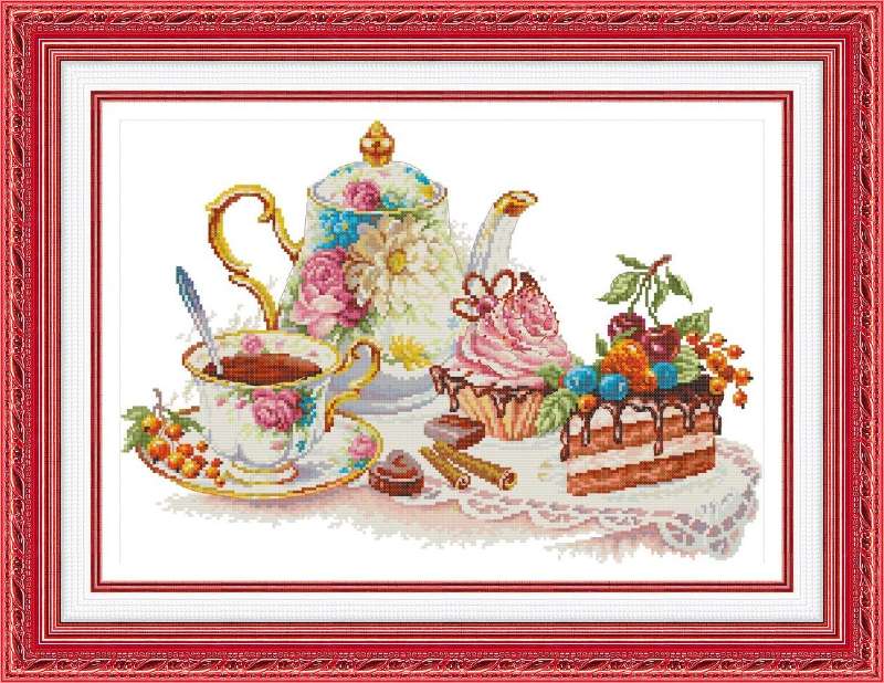 # Compleet borduurpakket; Tea and cakes # - nr. 1