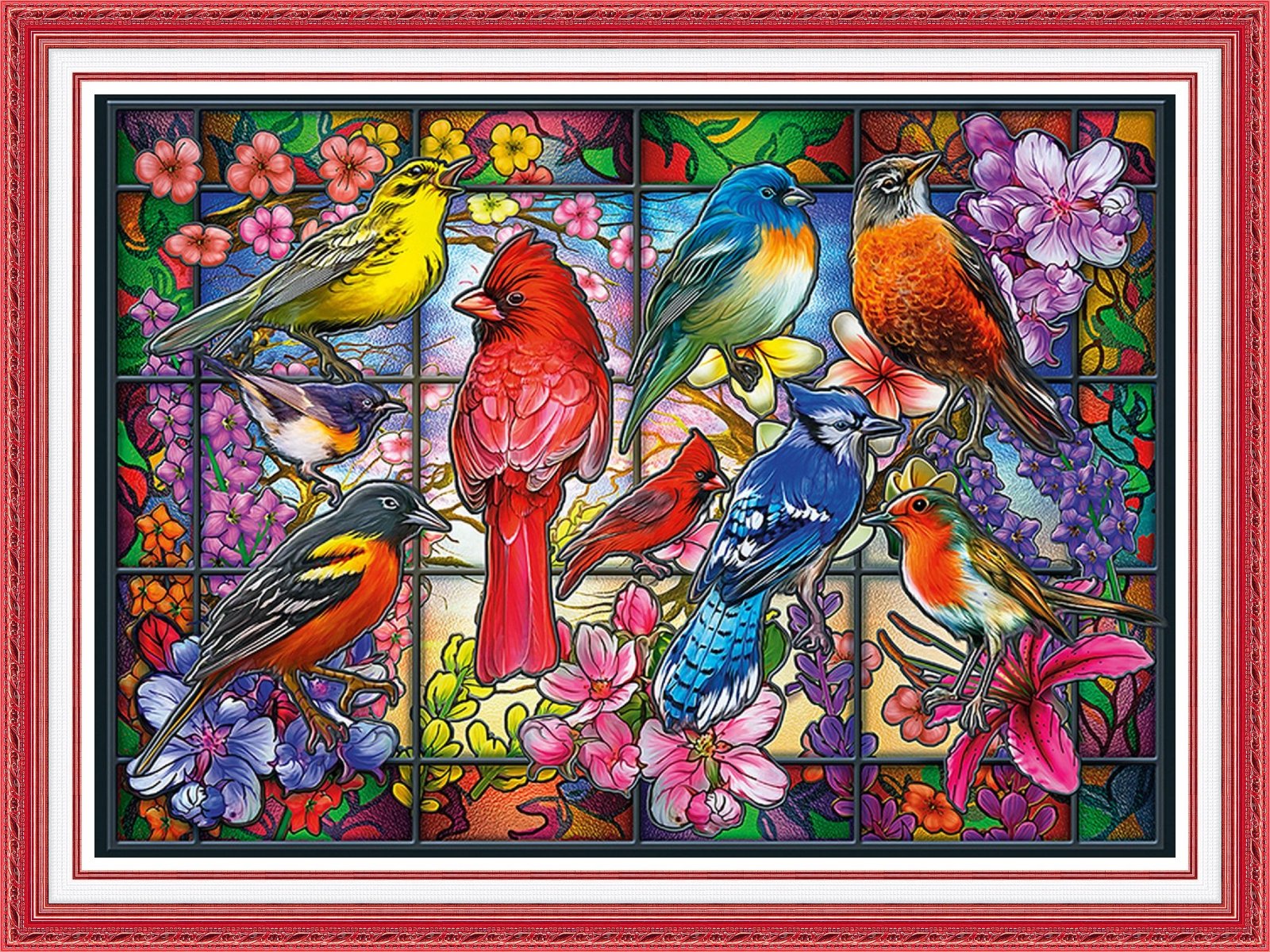 # Borduurpatroon; Glas in lood - Vogels en bloemen # - nr. 1