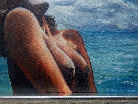 vrouw met ontblote borsten op woeste zee - I.F. Ferrari - 3