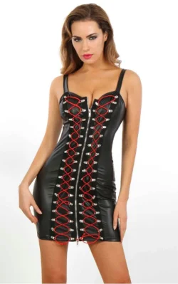 Wetlook Jurkje met Rode Veters Zwart - M of L