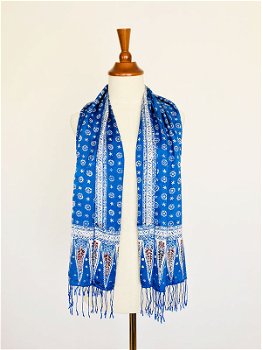 Blauwe batik zijden sjaal uit Bali - 0