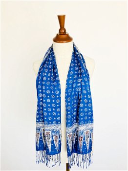 Blauwe batik zijden sjaal uit Bali - 1