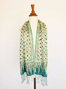 Lichtgroene batik zijden sjaal uit Bali - 2