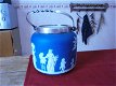 Wedgwood jasperware in cobalt blue biscuit jar met zilveren handvat - 0 - Thumbnail