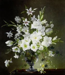 FULL diamond painting vase white flowers L