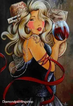 FULL diamond painting fat lady black dress wine XL