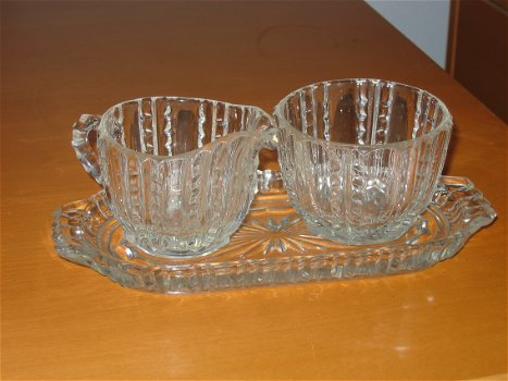 Vintage Melk en Suiker Stel Glas/Kristal - 0