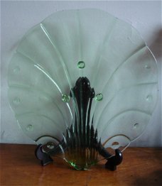 vintage grote schaal van groen  glas doorsnee 37,5 cm 