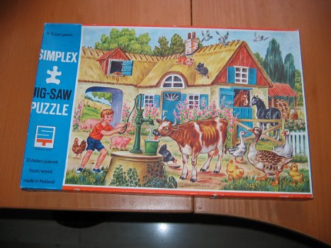 Vintage Simplex Puzzel Hout Kinderpuzzel Boerderij No 606 - 0