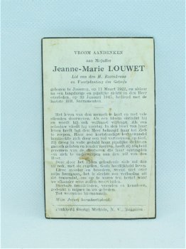 Bidprentje - Jeanne Marie Louwet - 1945 - 1