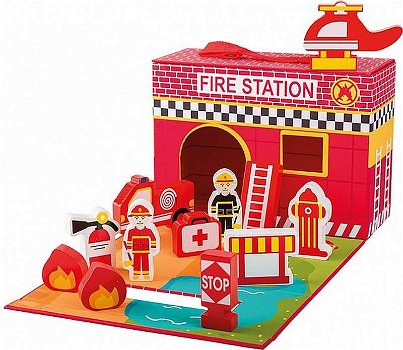 Speelgoed brandweerkazerne | 13-delig set in koffer | Merk: Jouéco - 0