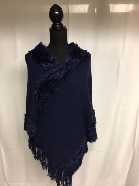 Poncho met bont blauw - nr. 1