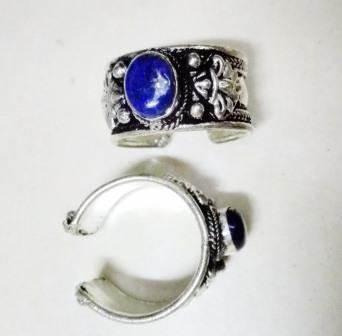 Tibetaans zilveren open armband met Lapis Lazuli - 3