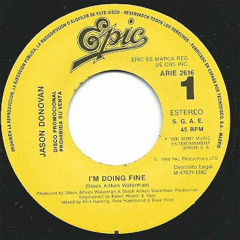 Jason Donovan ‎– I'm Doing Fine (Spaanse Promo) - 1