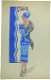 A300 Art Deco Kleurenontwerp Dame met stola (c. 42,5 x 26,5) - 0 - Thumbnail