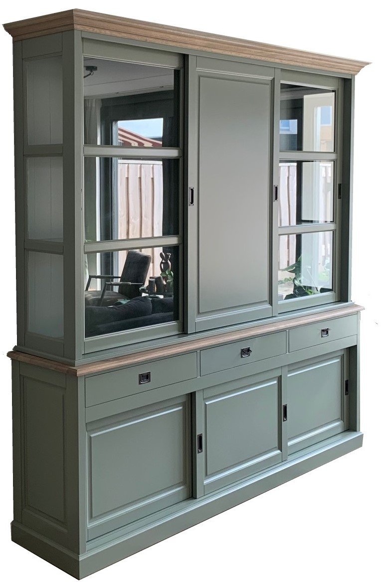 Buffetkast Deurne Engels groen eiken lijsten 240 x 240cm - nr. 1