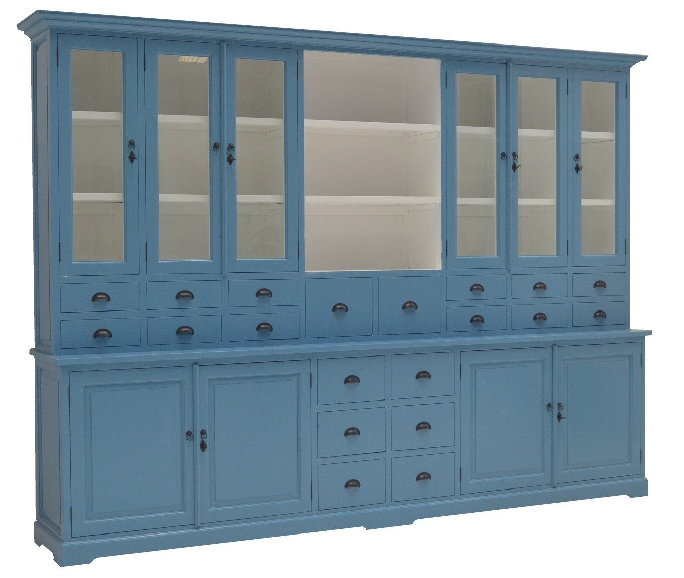Grote apothekerskast oud blauw 20 laden 300 x 50/40 x 230cm - nr. 1