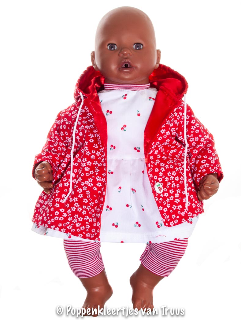 Annabel 46 cm Jasje rood met witte bloemetjes - Afbeelding 2