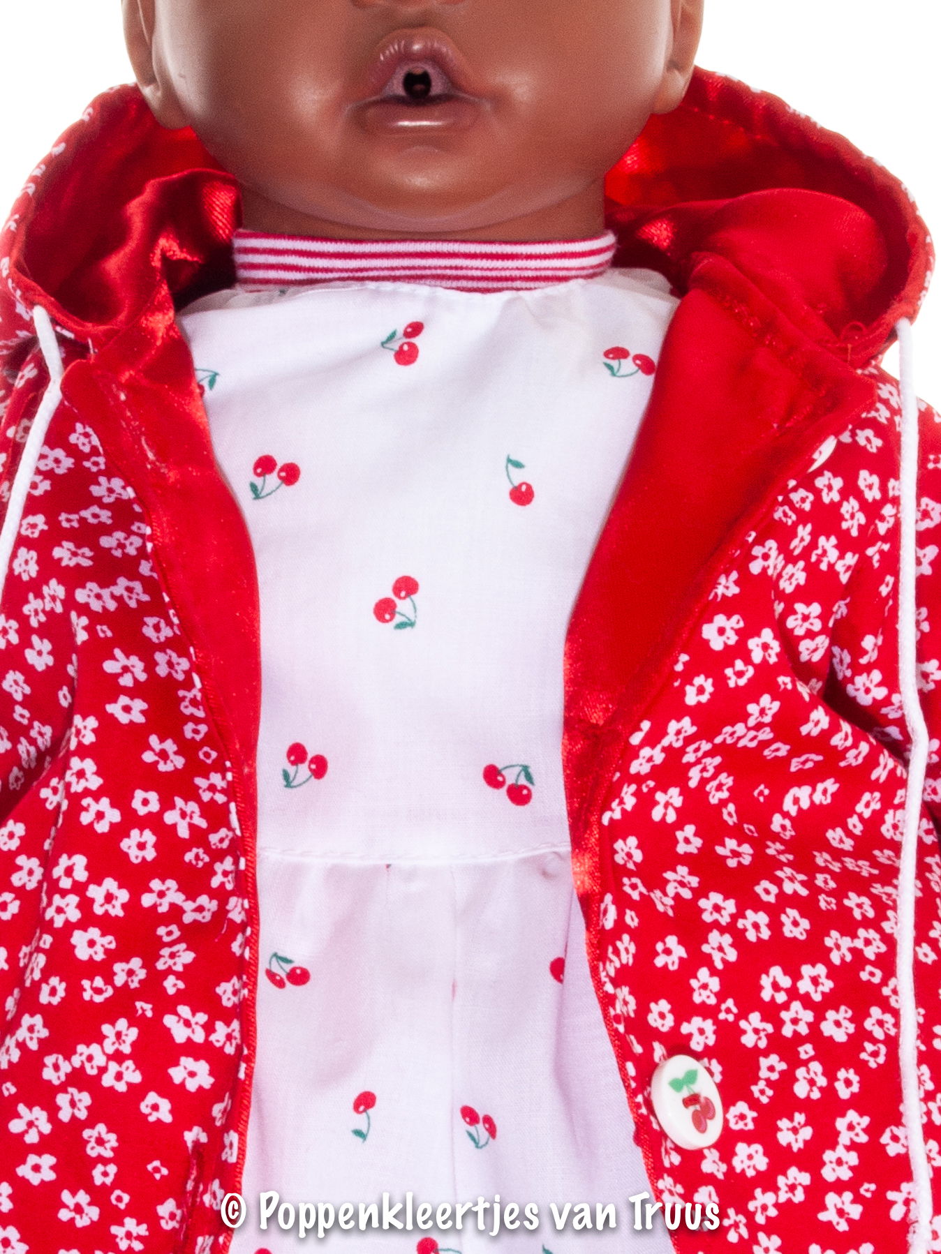 Annabel 46 cm Jasje rood met witte bloemetjes - Afbeelding 3