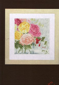 AANBIEDING LANARTE BORDUURPAKKET , PASTELBLOEMEN IN VAAS  030