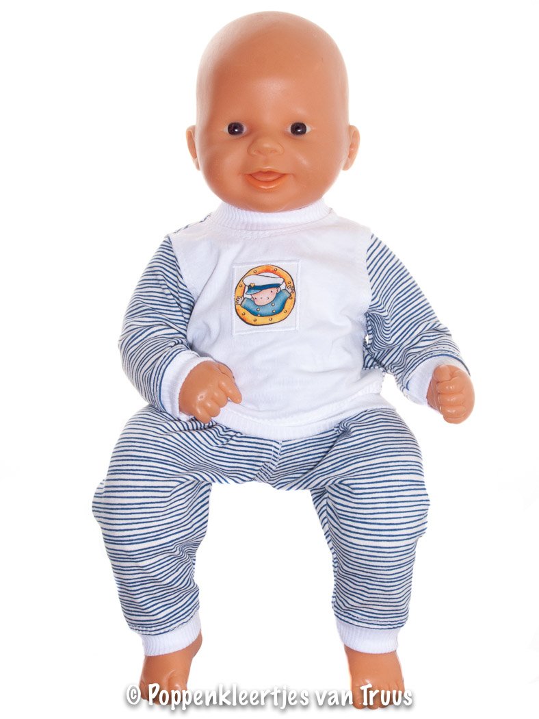 Chou Chou 36 cm Jongens pyjama blauw/wit/streepjes - nr. 1