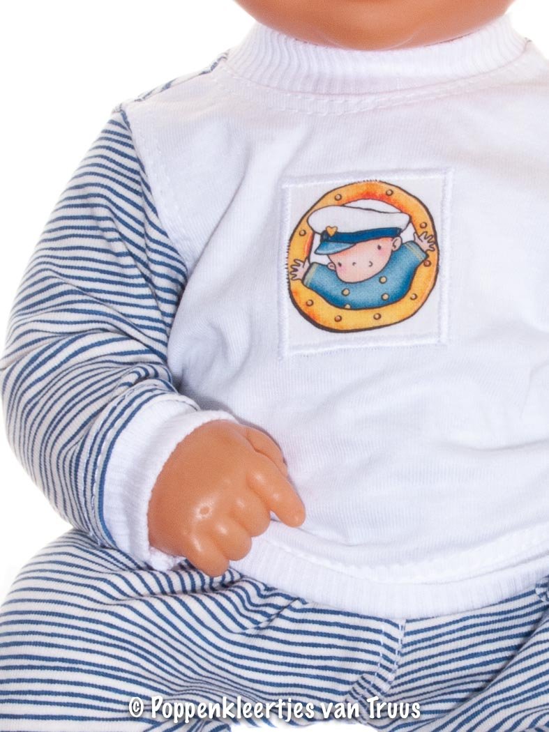 Chou Chou 36 cm Jongens pyjama blauw/wit/streepjes - Afbeelding 2