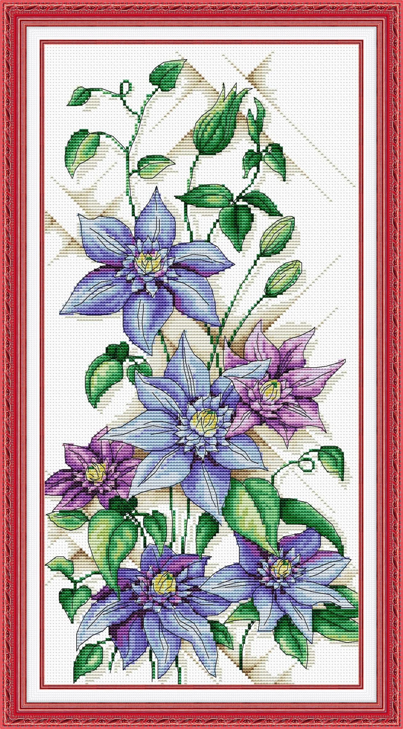 # Compleet voorbedrukt borduurpakket; Clematis # - nr. 1