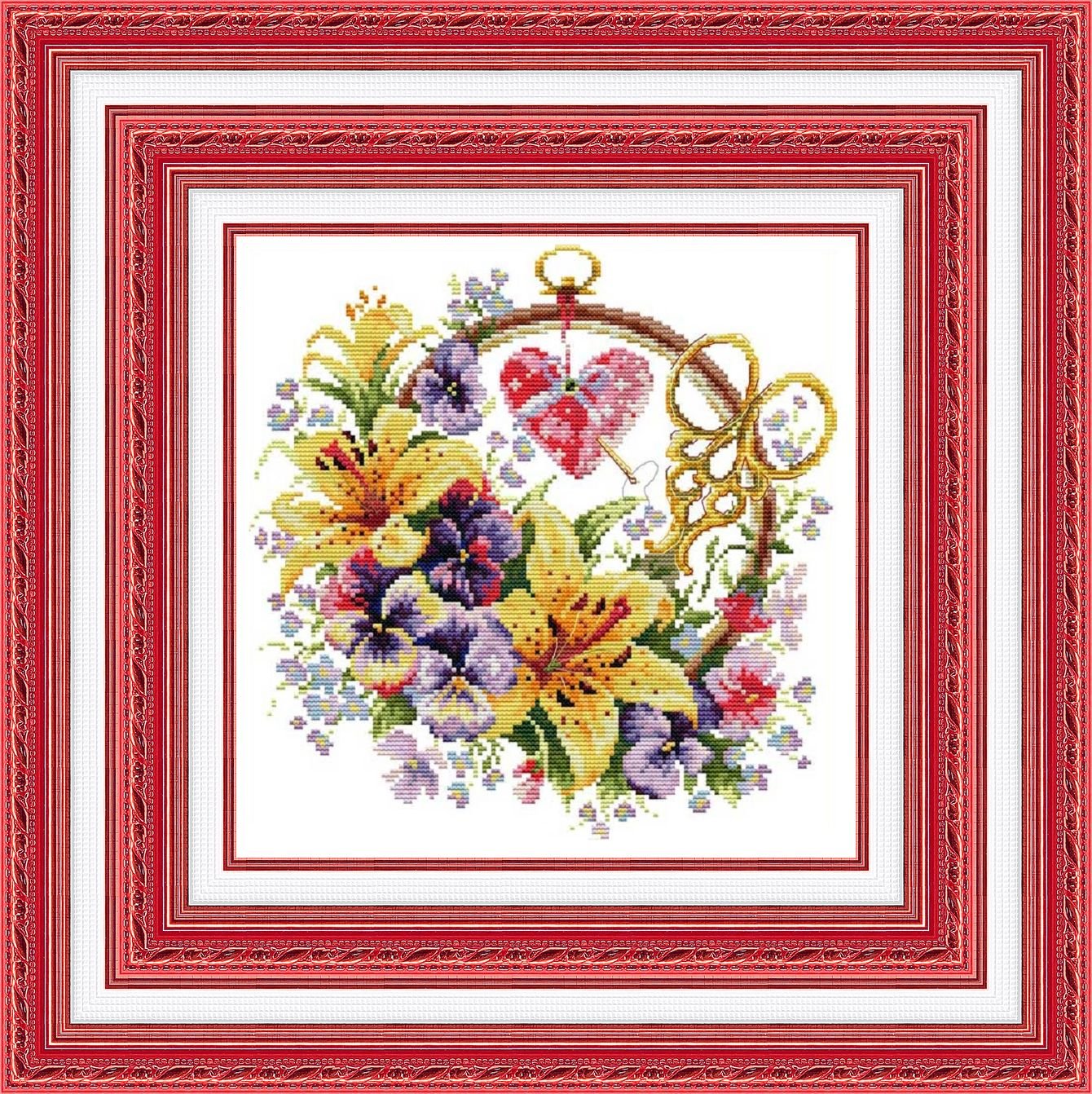 # Compleet borduurpakket; Bloemen; Borduurring en Schaartje # - nr. 1