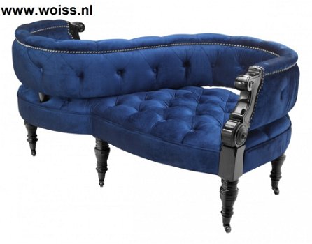 Klassieke fauteuil voor twee met blauwe stof - Woiss Breda NL - 0