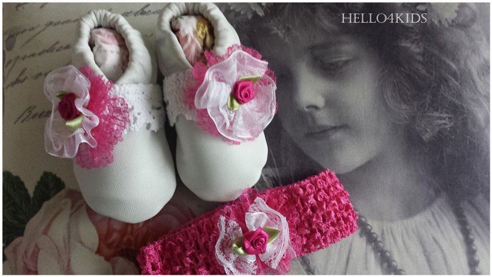 NIEUW wit leren baby schoentjes baby slofjes haarbandje - Afbeelding 3