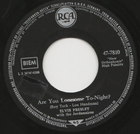 Elvis Presley Are You Lonesome To-night - 1960 - nr. 1