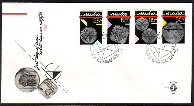 Aruba FDC E 14. Muntzegels. - 0