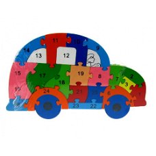 HOUTEN PUZZEL AUTO MET CIJFERS EN LETTERS