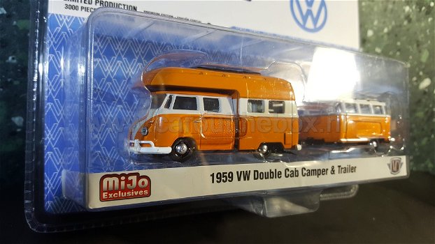 VW volkswagen double cab camper& trailer oranje 1:64 M2 - 1